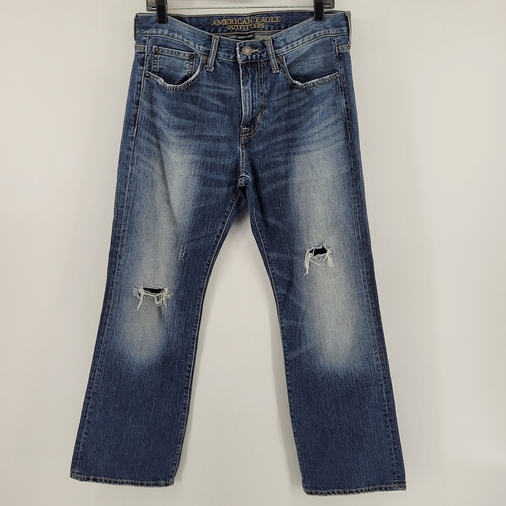 American Eagle Original Boot Jeans Mens‎ 31x30 Blue Distressed Denim Pants